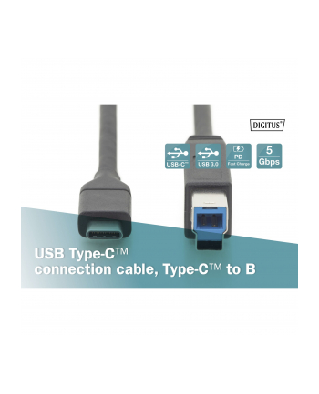 assmann Kabel połączeniowy USB 3.1 Gen.2 SuperSpeed+ 10Gbps Typ USB C/B M/M Power Delivery, czarny, 1m