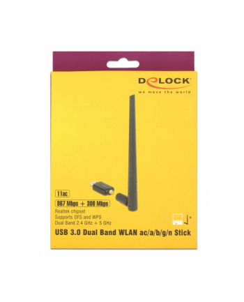 DeLOCK 3.0 Dualband WLAN + antenna - WLAN ac/a/b/g/n Stick 867+ Mbps ext