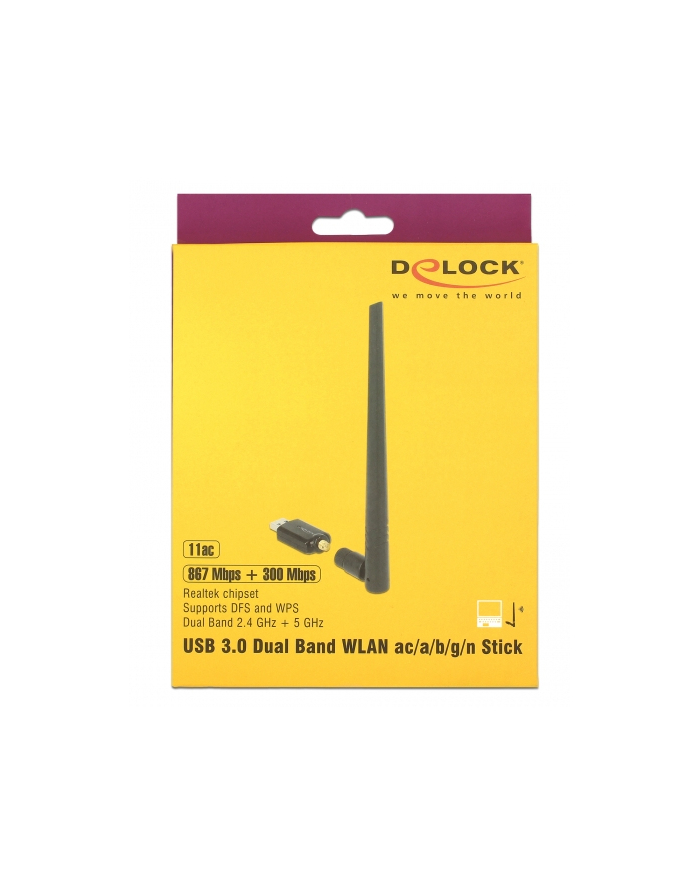 DeLOCK 3.0 Dualband WLAN + antenna - WLAN ac/a/b/g/n Stick 867+ Mbps ext główny
