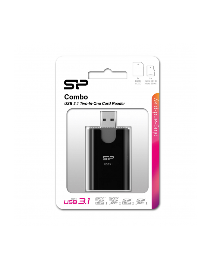 Silicon Power Combo USB 3.1 Czytnik kart microSD i SD, Czarny główny