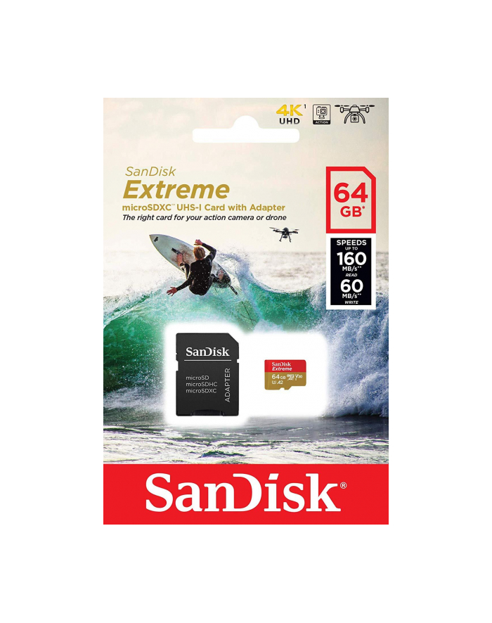 SANDISK EXTREME microSDXC 64 GB 160/60 MB/s A2 C10 V30 UHS-I U3 ActionCam główny