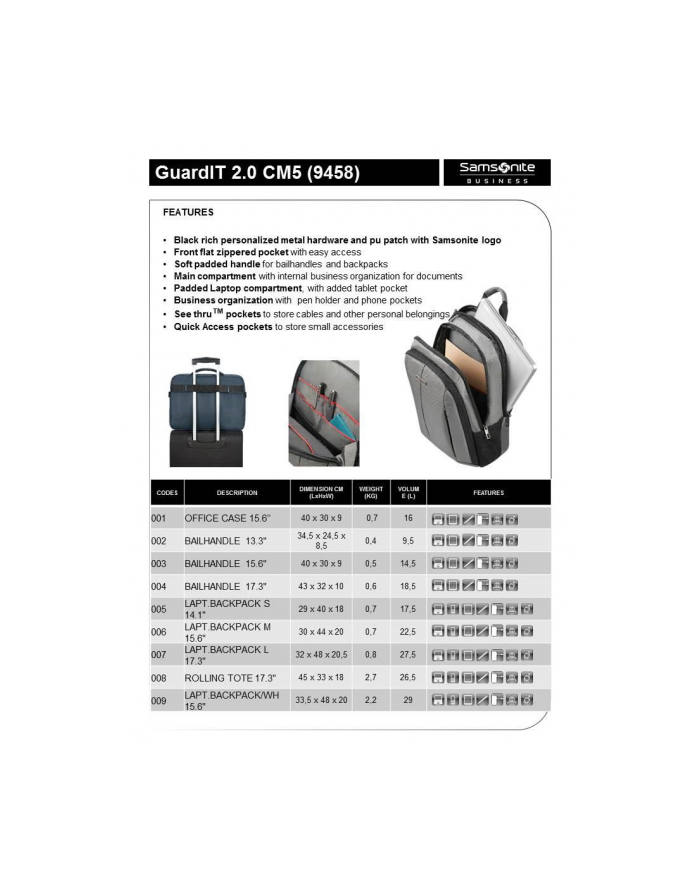 Plecak SAMSONITE CM509005 14.1'' GUARDIT 2.0 komp, doc.,tablet, kiesz, czarny główny