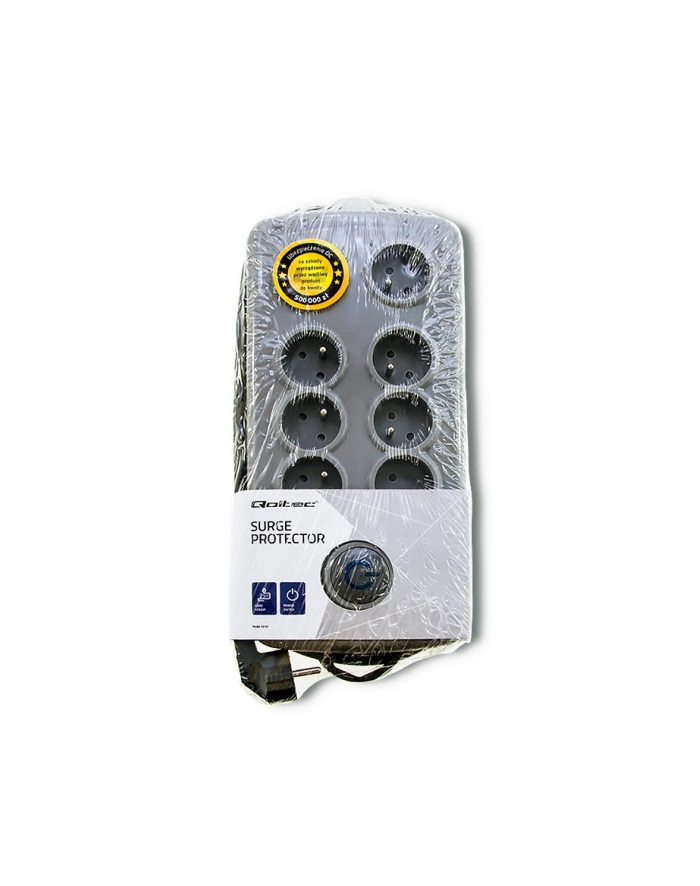 qoltec Listwa antyprzepięciowa Quick Switch, 8 gniazd, 2,5m, szara główny