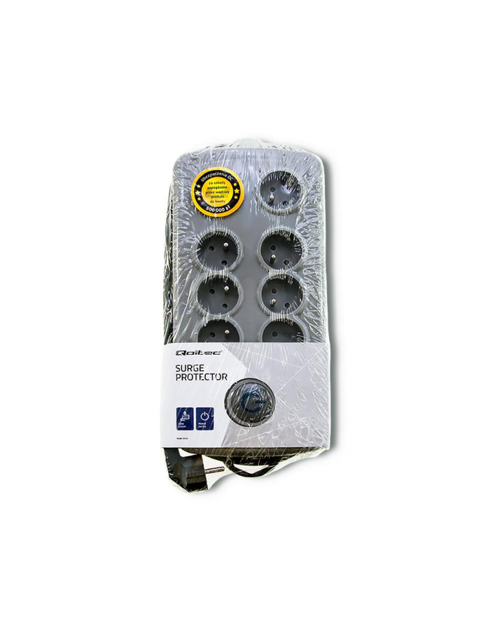 Qoltec Listwa antyprzepięciowa Quick Switch | 8 gniazd | szary | 2.5m główny