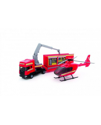 Auto Tir Scania + helikopter 1:48 czerwony TEAMA