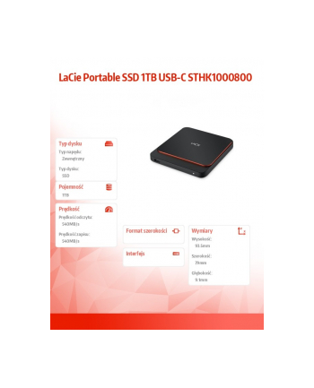 lacie Dysk przenośny SSD 1TB USB-C STHK1000800