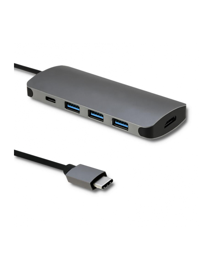 qoltec Adapter USB typ C męski/ 3x USB 3.0 żeński/ USB typ C żeński /  HDMI żeński główny