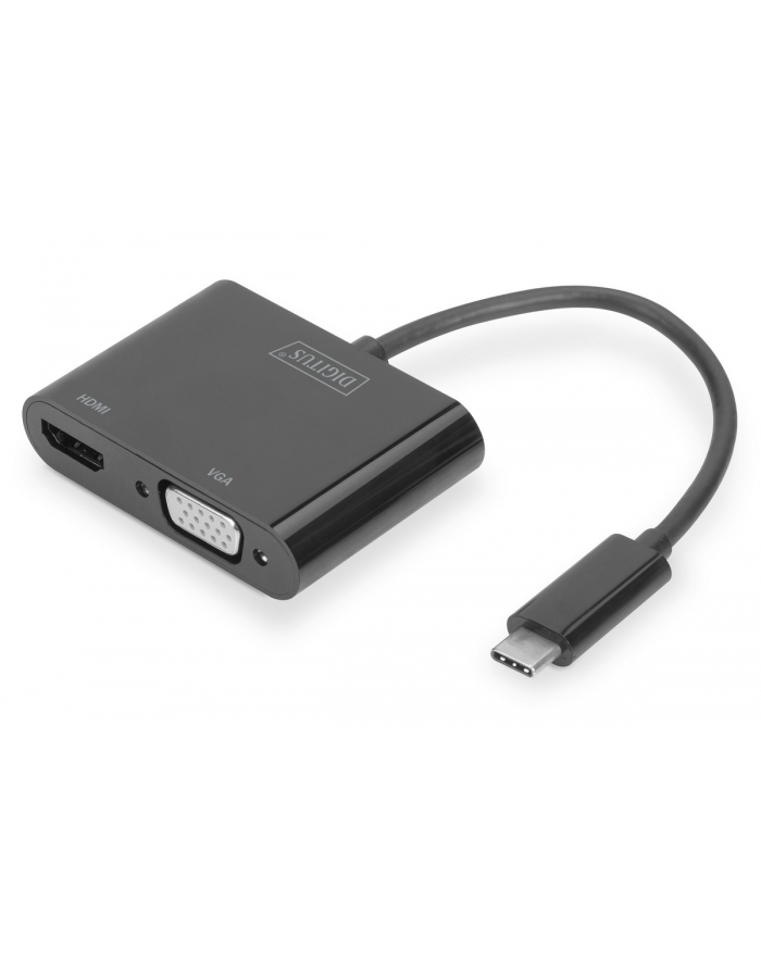 digitus Adapter graficzny HDMI/ VGA 4K 30Hz UHD/ FHD na USB 3.1 Typ C, z audio, czarny, aluminiowy główny
