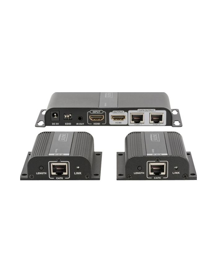 digitus Przedłużacz/Extender HDMI 2-portowy do 40m po Cat.6/7, 1080p 60Hz FHD, HDCP 1.4, IR, audio (zestaw) główny