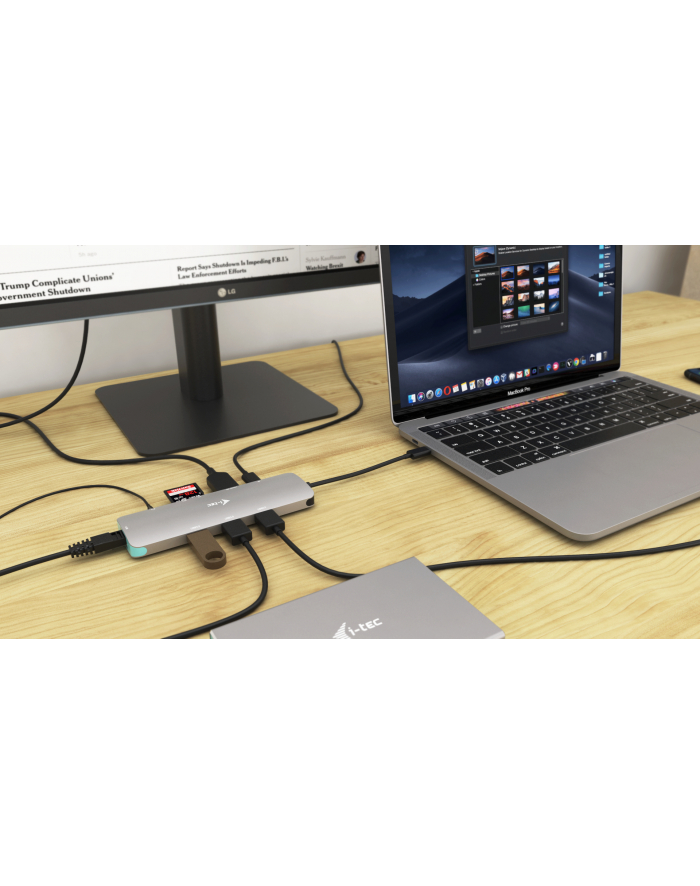 i-tec USB-C Metal Nano Stacja Dokująca 1x HDMI 4K Ultra HD 3840 x 2016 @ 30Hz 1x czytnik SD 1x czytnik micro SD 1x Ethernet GLAN RJ-45 port 1x główny