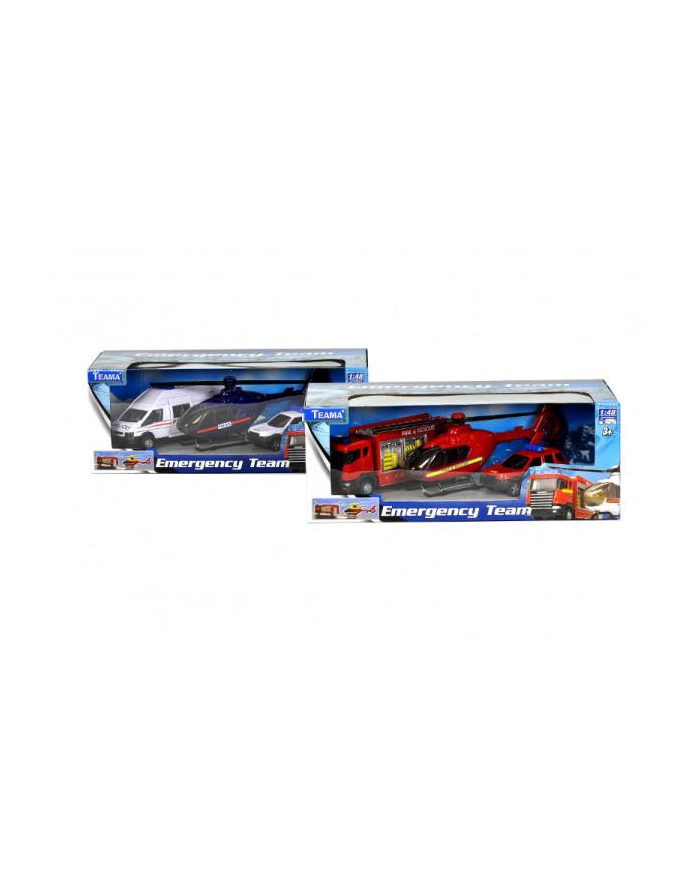 Pojazdy ratunkowe Helikopter + pojazdy 1:48 czerwony 22412 TEAMA główny