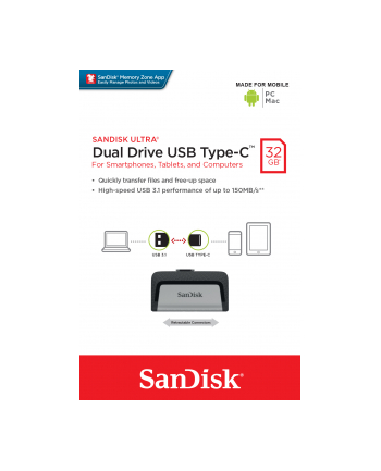 sandisk Pamięć Ultra Dual Drive 32GB USB 3.1 Type-C 150MB/s