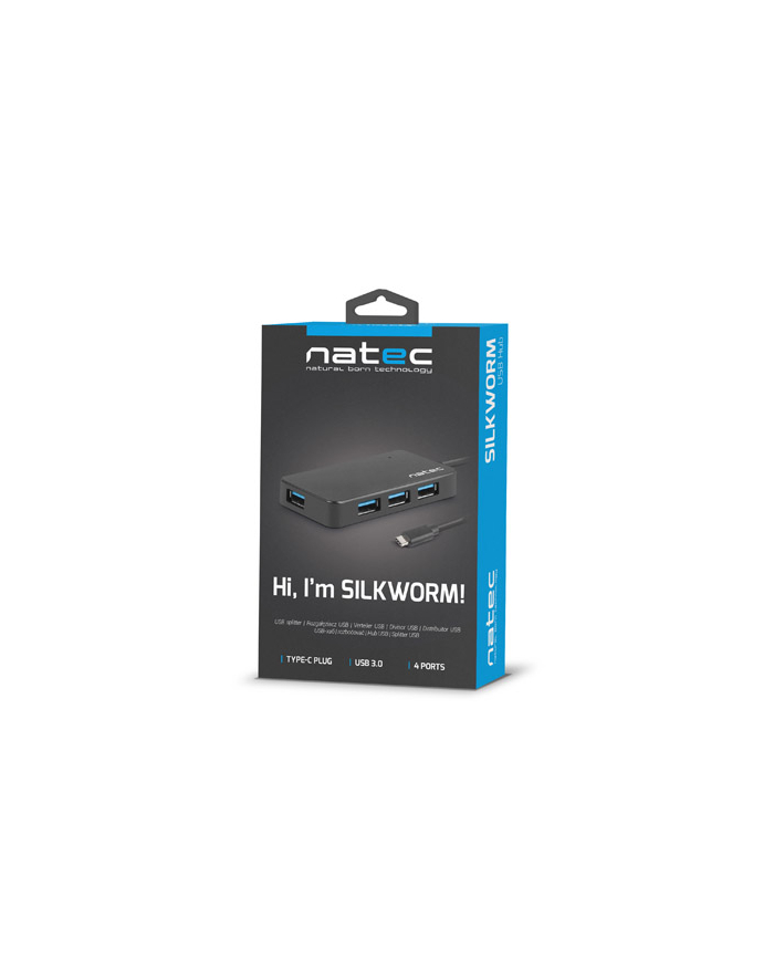 natec Koncentrator USB 4 porty Silkworm USB 3.0 czarny USB-C główny