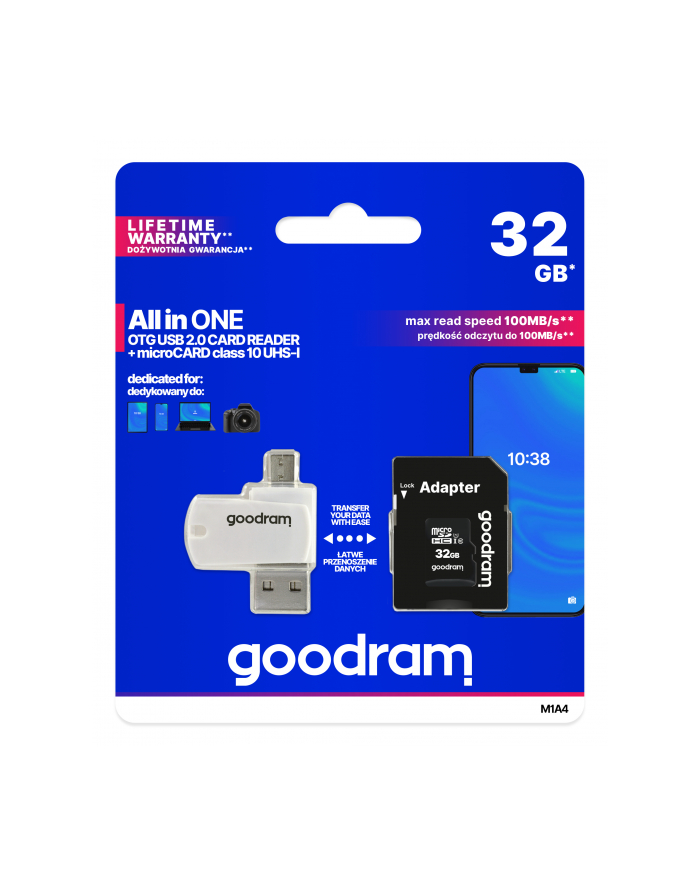 goodram Karta pamięci microSDHC 32GB CL10 + Adapter + Czytnik główny