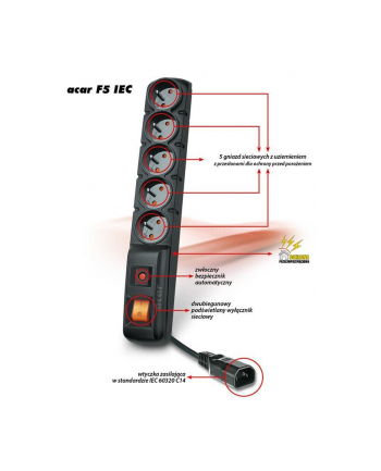 hsk data (acar) Acar F5 IEC listwa zasilająco-filtrująca, czarna, 3m
