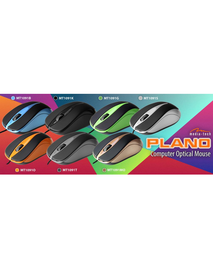 media-tech PLANO - Myszka optyczna 800 cpi, 3 przyciski + rolka, interfejs USB główny