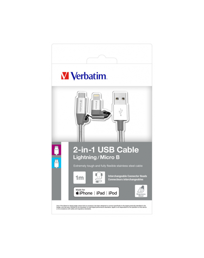 Verbatim 2in1 Lightning/Micro B Stainless Steel Cable Sync & Charge główny