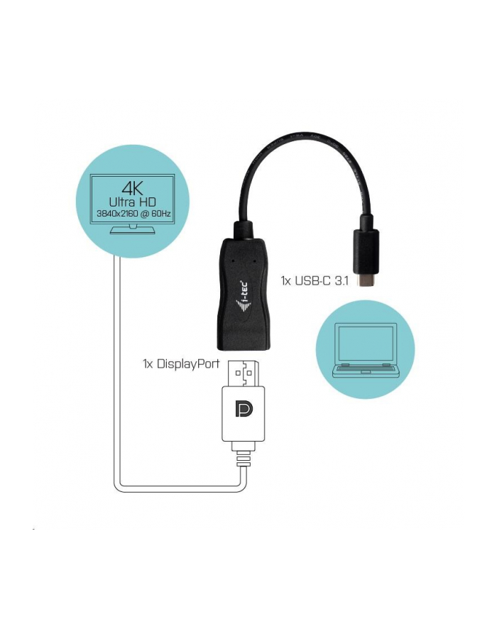 itec i-tec USB-C Display Port Adapter 4K/60 Hz 1x DP 4K Ultra HD kompatybilny z TB3 główny