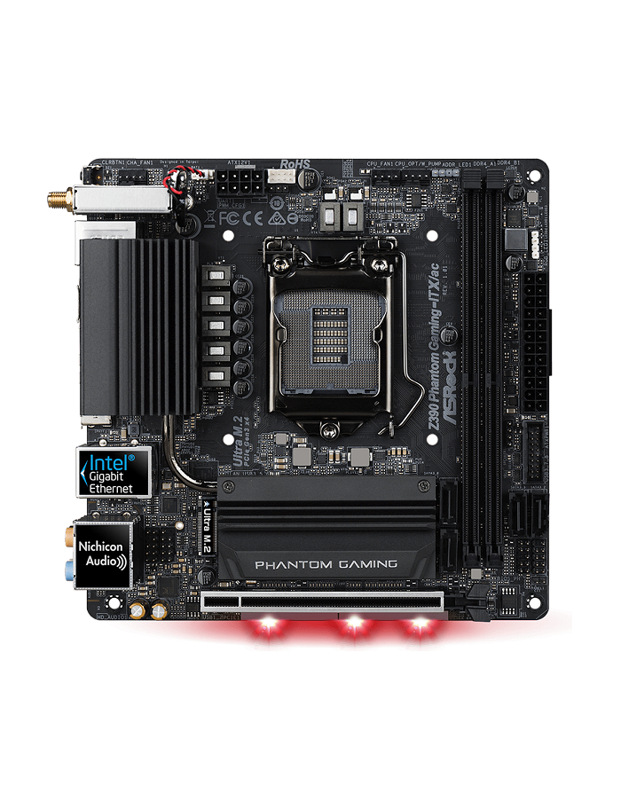 ASRock Z390 PHANTOM GAMING-ITX/AC, 2x DDR4 4500+, 1x HDMI/DP, 4 SATA3, USB 3.1 główny