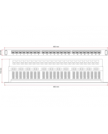 Patch panel A-LAN PK028 (0.5U; 19 ; kat. 6; STP; 24xRJ-45)