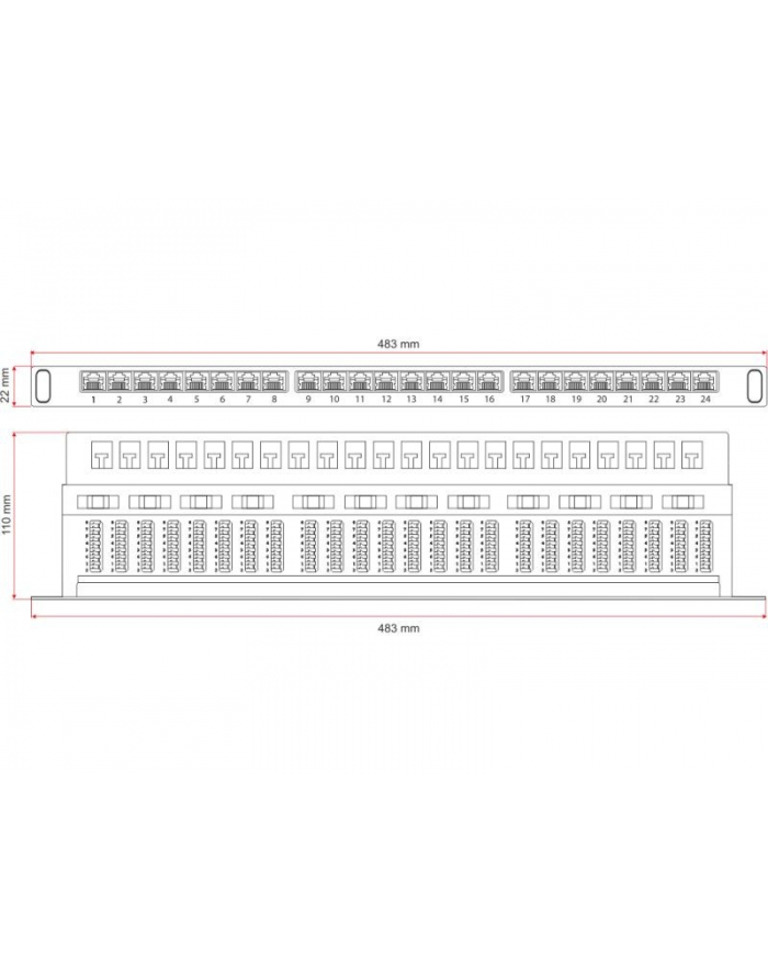 Patch panel A-LAN PK028 (0.5U; 19 ; kat. 6; STP; 24xRJ-45) główny