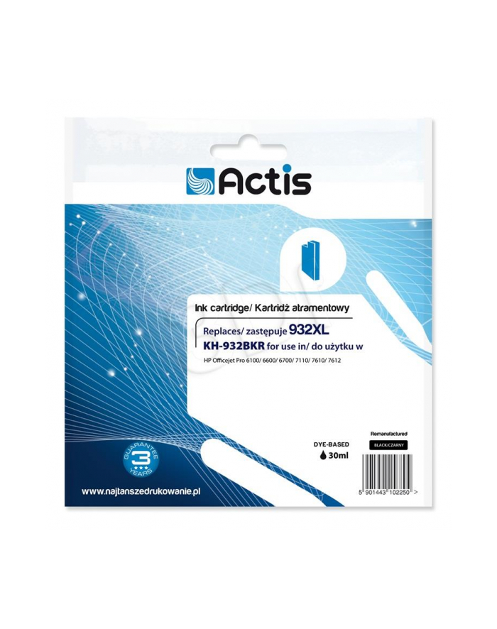 Tusz ACTIS KH-932BKR (zamiennik HP 932XL CN053AE; Standard; 30 ml; czarny) główny
