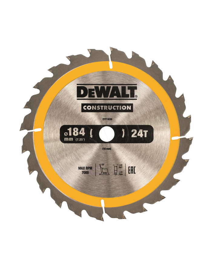 Tarcza do pilarek przenośnych DeWalt DT1939-QZ (Węglik spiekany; 184 mm) główny