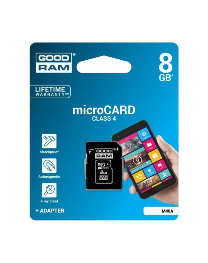KARTA PAMIĘCI 8GB SecureDigital Micro SDHC Class 4 Slim Retail Pack + adapter główny
