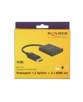 DELOCK SPLITTER VIDEO DISPLAYPORT 1.2->2X HDMI 4K (NA KABLU 25CM)