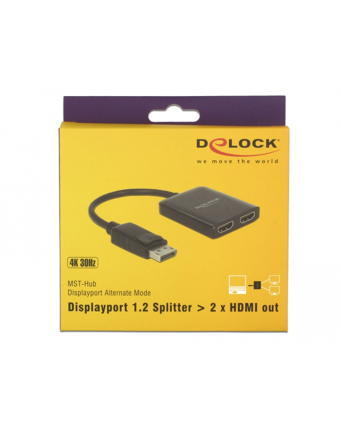 DELOCK SPLITTER VIDEO DISPLAYPORT 1.2->2X HDMI 4K (NA KABLU 25CM) główny