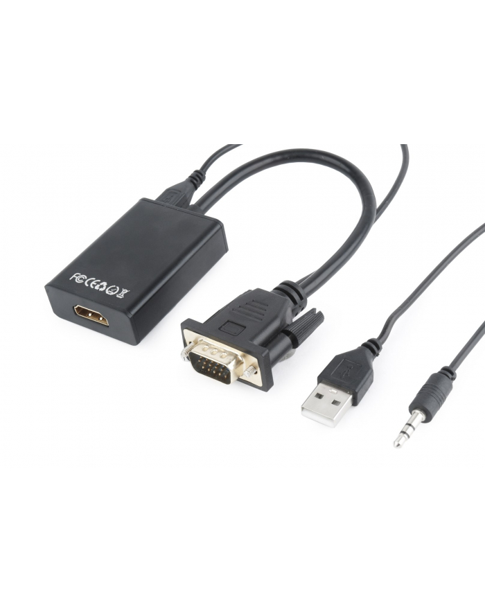 Adapter GEMBIRD A-VGA-HDMI-01 (HDMI F - D-Sub (VGA)  Jack stereo 3 5 mm  USB 2.0 M; 0 15m; kolor czarny) główny