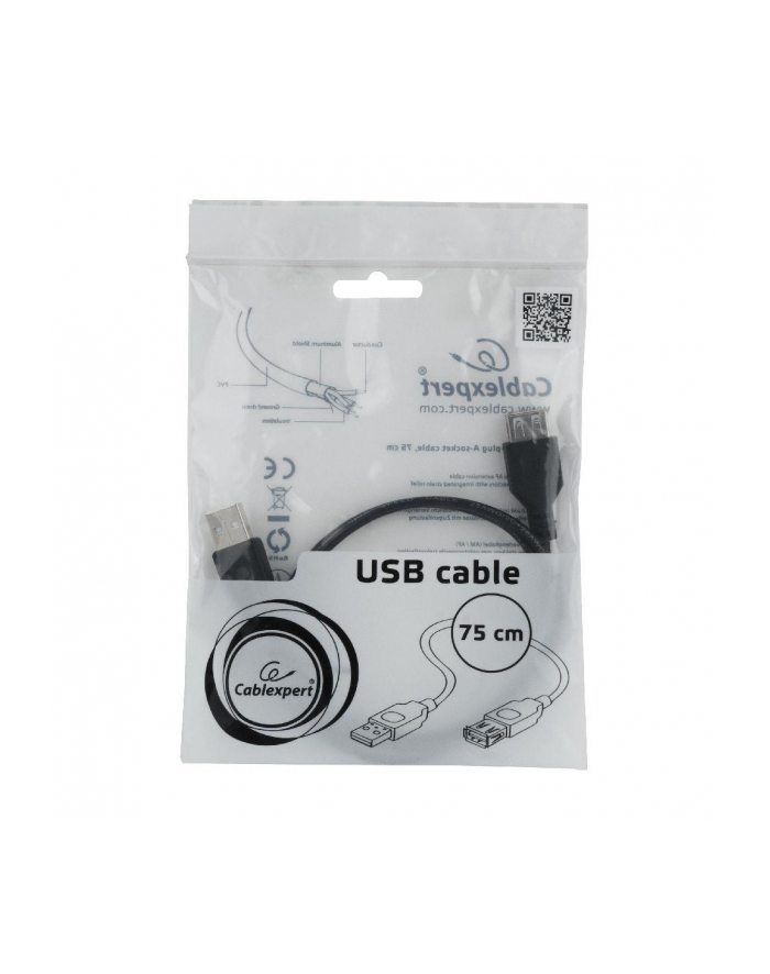 Kabel GEMBIRD CC-USB2-AMAF-75CM/300-BK (USB 2.0 typu A M - USB 2.0 typu A F; 0 75m; kolor czarny) główny
