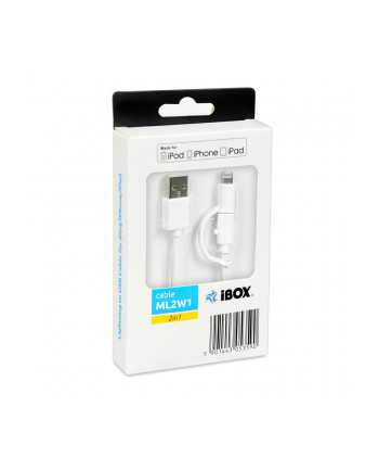 Kabel IBOX IKUML2W1 (USB 2.0 typu A M - Lightning  Micro USB M; 1m; kolor biały)