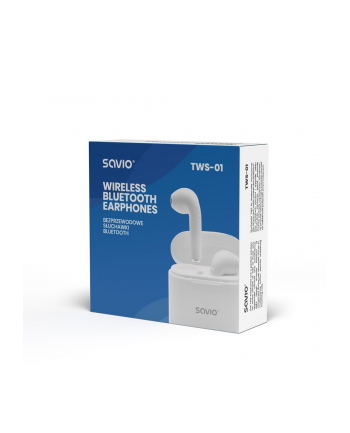 Słuchawki SAVIO TWS-01 (douszne; bezprzewodowe  Bluetooth; z wbudowanym mikrofonem; kolor biały)