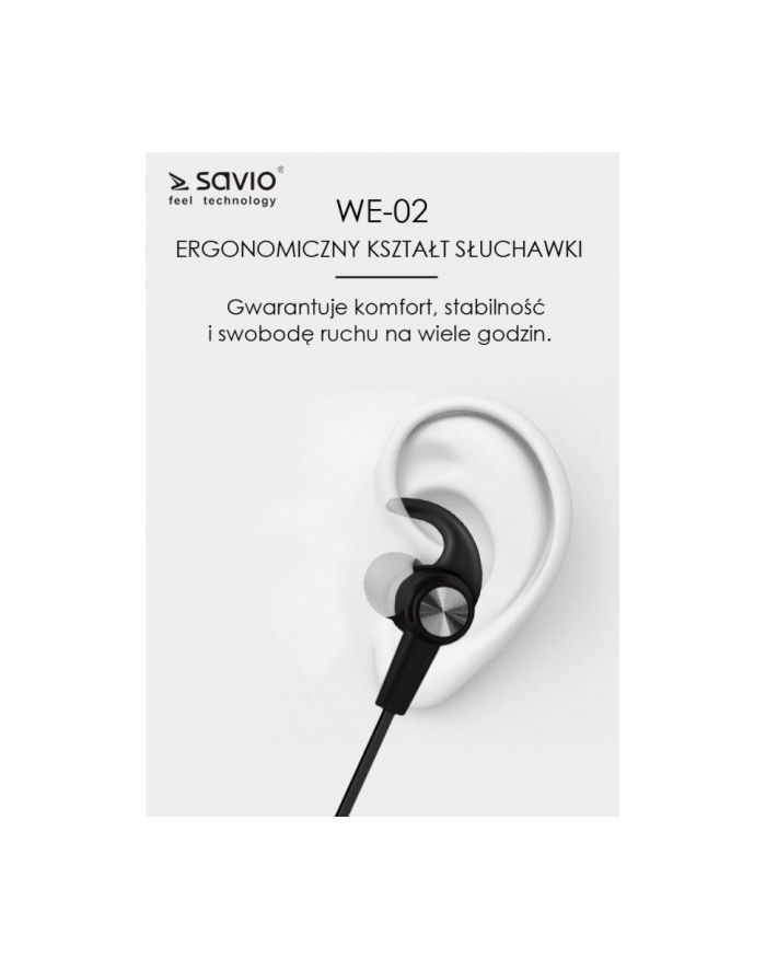 Słuchawki SAVIO WE-02 (dokanałowe  sportowe; bezprzewodowe  Bluetooth; TAK  z wbudowanym mikrofonem; kolor czarny) główny