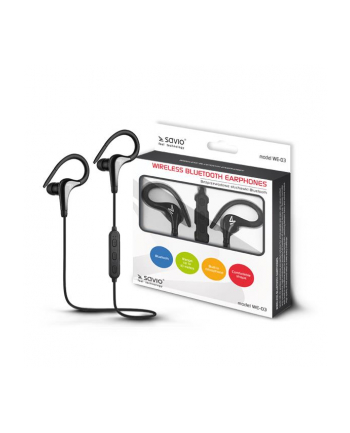 Słuchawki SAVIO WE-03 (dokanałowe  sportowe; bezprzewodowe  Bluetooth; z wbudowanym mikrofonem; kolor czarny)