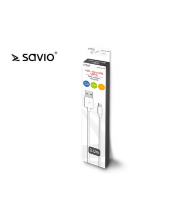 Kabel SAVIO CL-124 (Micro USB - USB 2.0 typu A ; 2m; kolor biały)