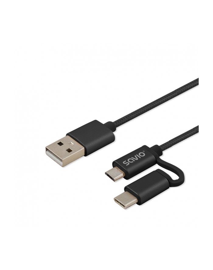 Kabel SAVIO CL-128 (Micro USB typu B  USB 2.0 typu C - USB 2.0 typu A ; 1m; kolor czarny) główny