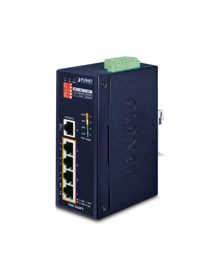 PLANET SWITCH ISW-504PT 5-PORT POE DIN RAIL PRZEMYSŁOWY (100MB/S) główny