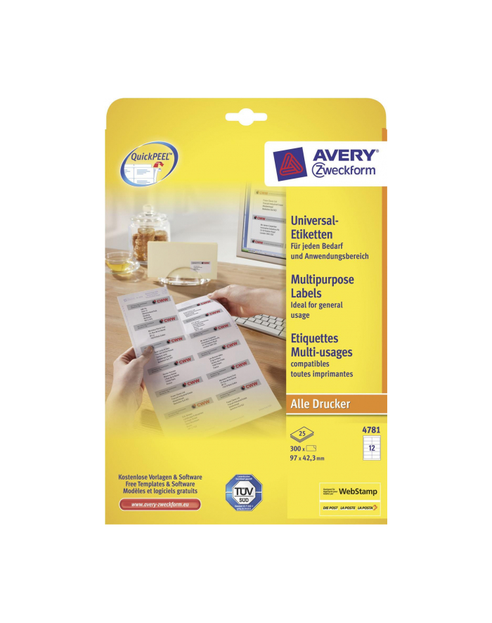 avery zweckform Etykiety uniwersalne ogólnego zastosowania, 97 x 42,3mm, białe, do drukarki, 360 sztuk główny