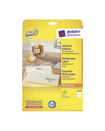 avery zweckform Etykiety uniwersalne ogólnego zastosowania, 210 x 297mm, białe,  do drukarki, 30 sztuk