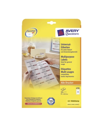 avery zweckform Etykiety uniwersalne ogólnego zastosowania, 97 x 42,3mm, białe, do drukarki, 360 sztuk