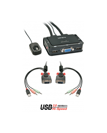 Lindy VGA KVM Switch Compact USB 2.0 Audio 2 Port - KVM / Audio / USB Switch - USB - 2 x KVM / Audio / USB - 1 Local User - Desktop (42342)