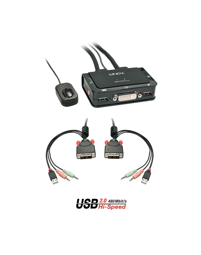 Lindy Compact 2 Port KVM Switch - KVM- /Audio- /USB- Switch - USB - 2 x KVM/Audio/USB - 1 local user - Desktop (42341) główny
