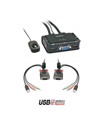 Lindy VGA KVM Switch Compact USB 2.0 Audio 2 Port - KVM / Audio / USB Switch - USB - 2 x KVM / Audio / USB - 1 Local User - Desktop (42342)