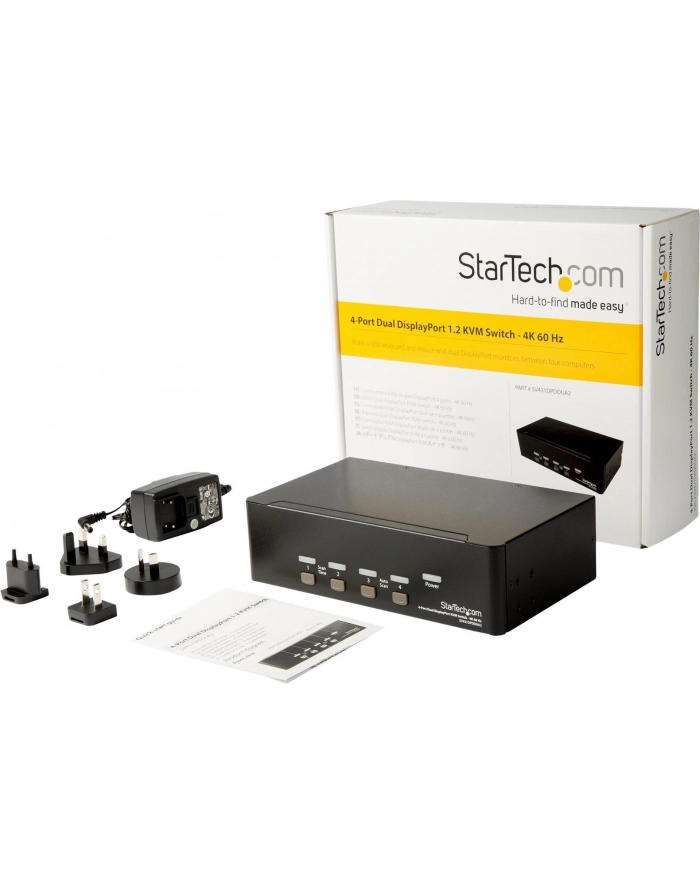 StarTech.com Port Dual DisplayPort KVM Switch - DP KVM Switch - 4K (60Hz) - KVM / Audio / USB Switch - 4 x KVM / Audio / USB - 1 Local User - Desktop, rack-mountable główny