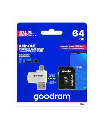 goodram Karta microSDHC 64GB CL10 + adapter + czytnik