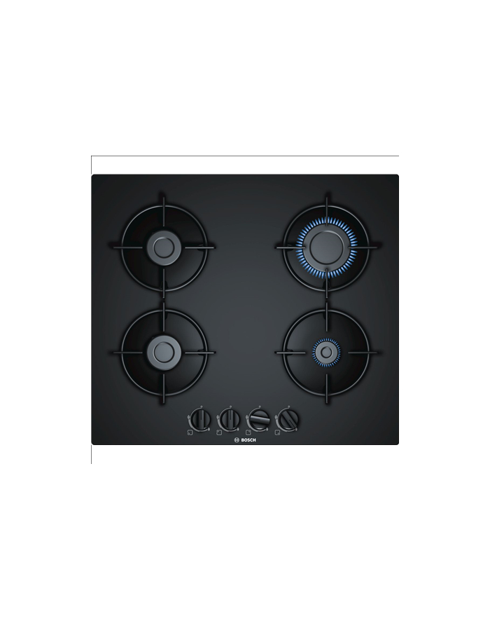 Bosch PNP6B6B10 Table Gas Hob, 60cm, 7500 W, 4 burners, black główny