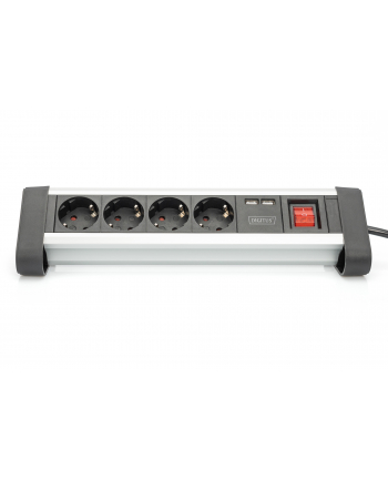 digitus Listwa zasilająca biurowa 45 stopni  4 gniazdowa, 2x USB (5V/2A) z możliwością obrotu o 290 stopni  aluminiowa HQ