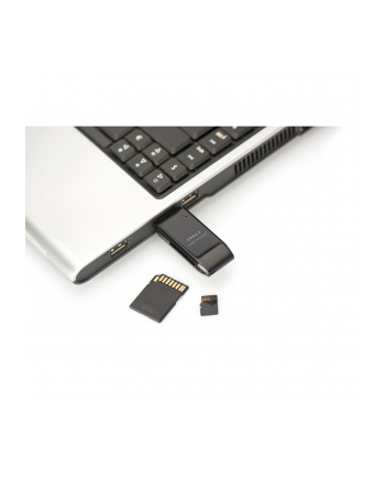 digitus Czytnik kart 2-portowy USB 2.0 HighSpeed SD/Micro SD, kompaktowy, czarny